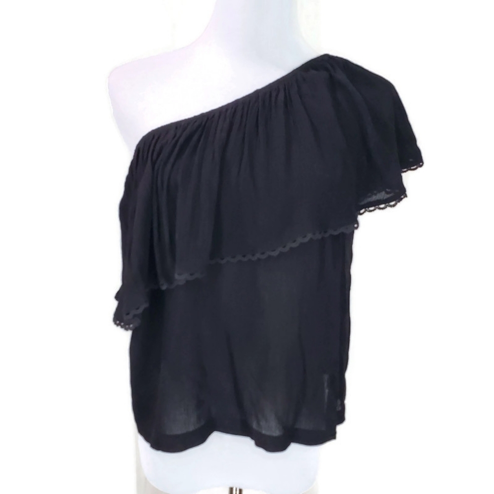 Rowen Elegant Black Off-Shoulder Ruffle Summer Black Top Size S